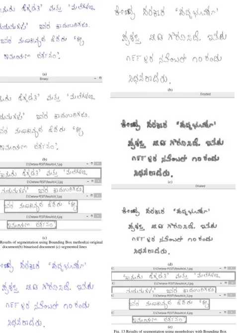 Fig. 12  Results of segmentation using Bounding Box method(a) original document(b) binarised document (c) segmented lines  
