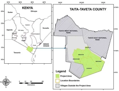 Fig. 2:  The location of the case study projects in Kenya   