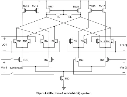Figure 4. Gilbert-based switchable I/Q upmixer.  