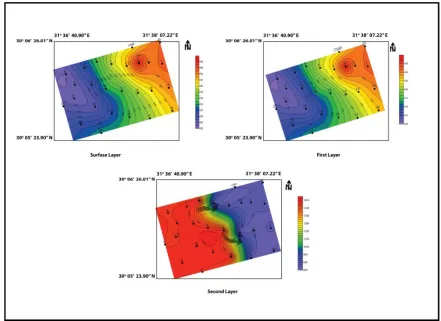 Figure (6): P-wave velocity distribution maps of the study area.   