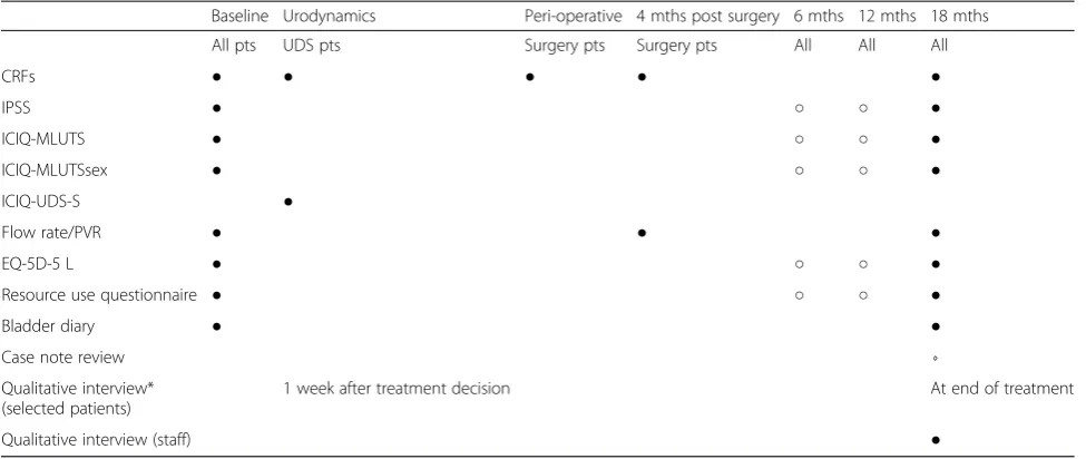 Table 1 Measurement outcomes table: components/timing