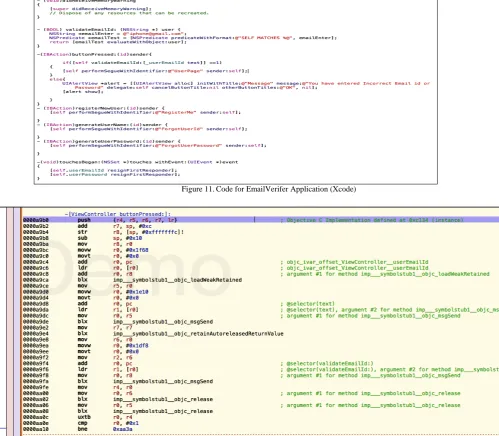 Figure 11. Code for EmailVerifer Application (Xcode) 