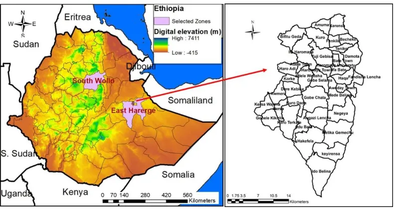 Figure 2. Map of Ethiopia showing the study areas. 