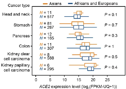 Figure 2. Comparison of ACE2 expression levels between Asians and others (Africans and Europeans) in additional tissues