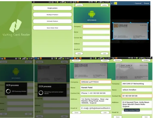 Fig. 6 Snap Shot Results of Business Card Scanner Application 