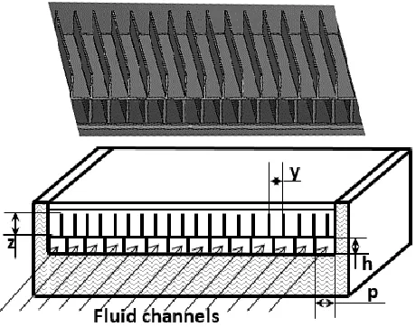 Fig. 1  Physical design: at the top-absorber with fluid flow channels and at the bottom-sectional collector