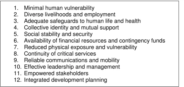 Table 3: the 12 key-indicators of the City Resilience Framework (ARUP & ROCKEFELLER 