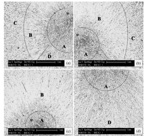 Figure 3. SEM image of the structure of the jet after electrodeposition of the composite Ni-SiO2 (a) Left side; (b) Right side and, (c) and (d) Superior and Lower side of the flow