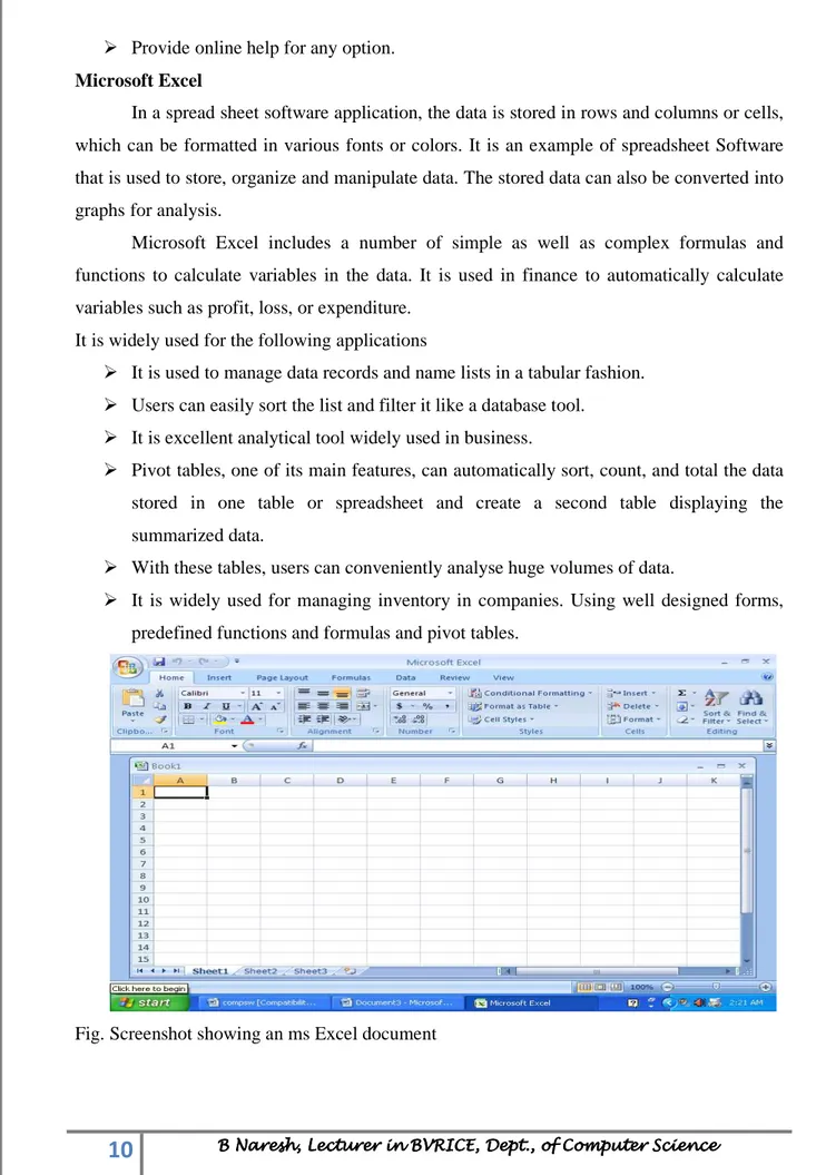 Fig. Screenshot showing an ms Excel document 