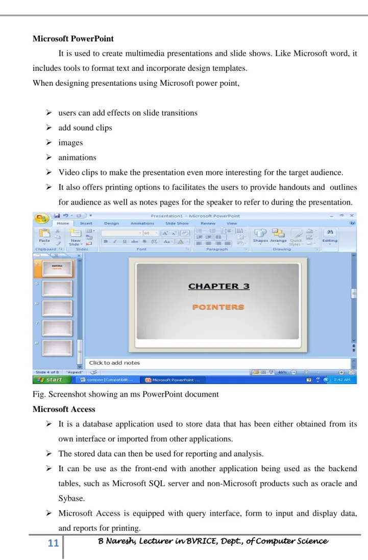 Fig. Screenshot showing an ms PowerPoint document  Microsoft Access 