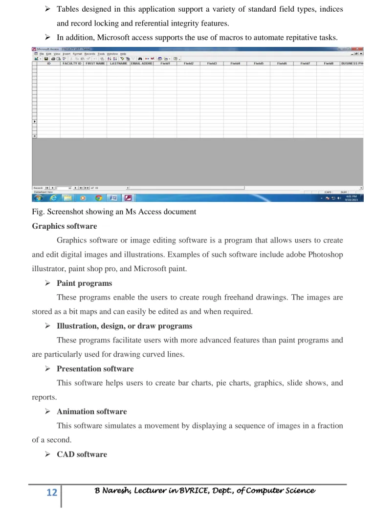 Fig. Screenshot showing an Ms Access document  Graphics software 