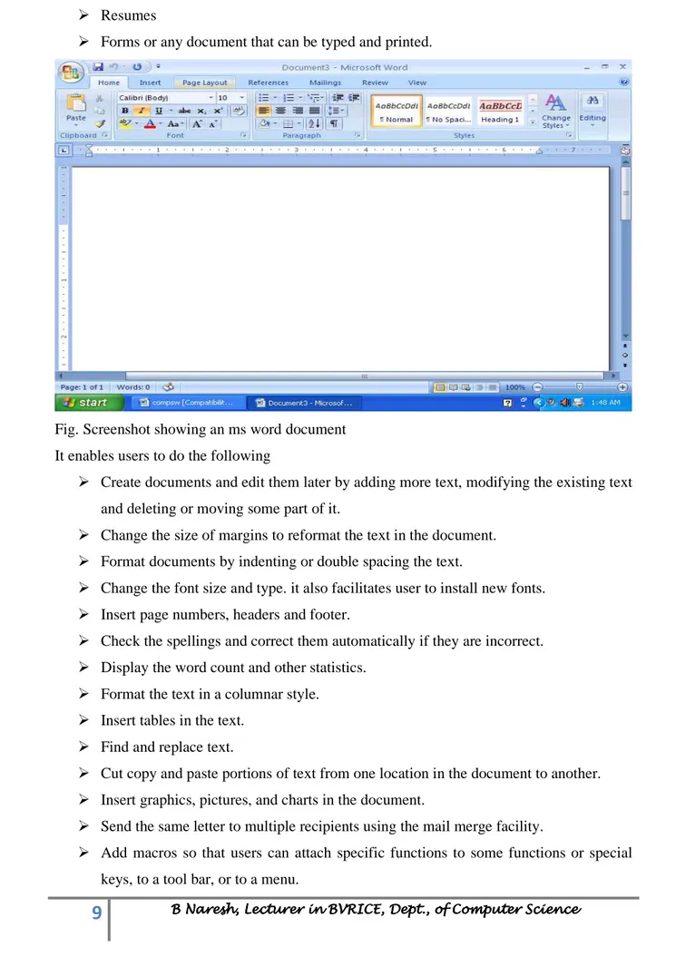 Fig. Screenshot showing an ms word document  It enables users to do the following 