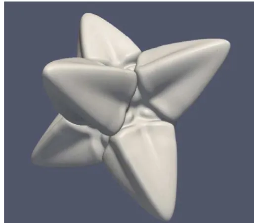 Fig. 1. Snapshot of the solid-liquid interface for a typical dendrite. This image was obtained from a simulation with Le = 40, � = 0.525 and �x = 0.78.