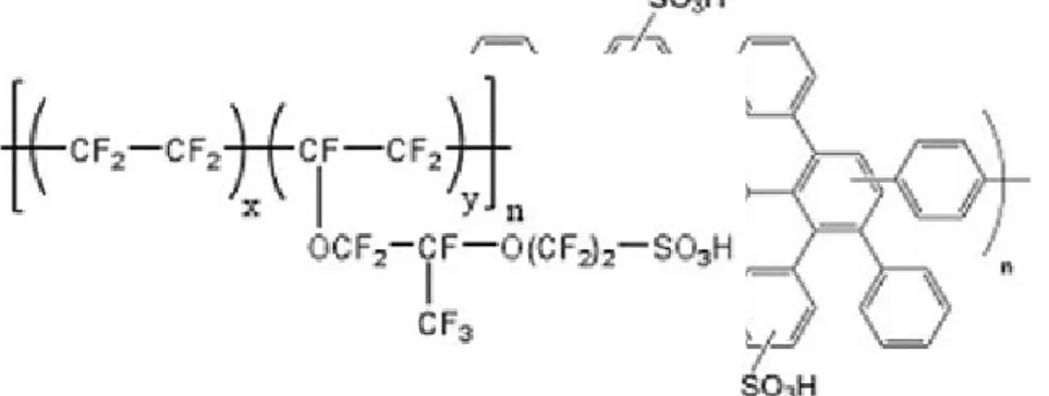 Fig: Nafion Proton exchange polymer structure                         Fig: Sulfonated poly(phenylene) Proton exchange 