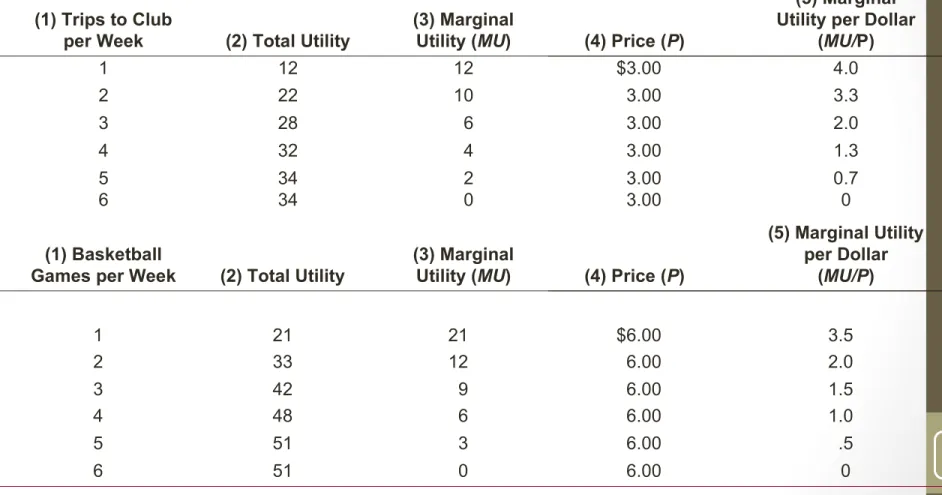 TABLE 6.3  Allocation of Fixed Expenditure per Week Between Two Alternatives