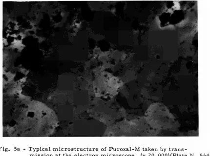 Fig. 5a - Typical microstructure of Puroxal-M taken by trans-mission at the electron microscope, (x 20, 000)(Plate N