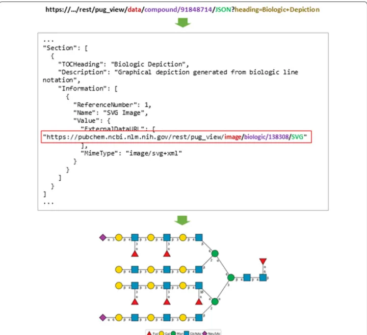 Fig. 3  Retrieval of biologic descriptions. To get the biological depiction image of a biologic compound (CID 91848714 as an example), the internal 