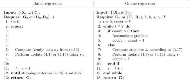 Figure 4.1: Pseudo-codes for the proposed batch and online algorithms.