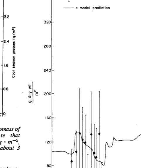 Fig. 5. Aboveground litter dynamics for a 2-year simulation with mean field values and confidence intervals at each sampling date