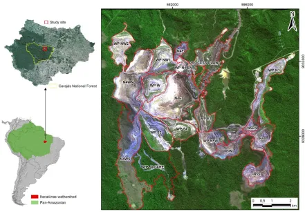 Figure 1. Location map of the N4-N5 mining complex indicating mine pits (N) and waste 
