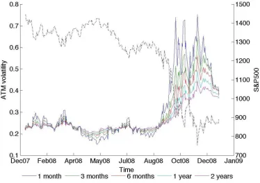 Figure 7(a) At-the-money Black-Scholes implied volatility for five fixed expirations 