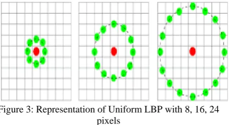 Figure 3: Representation of Uniform LBP with 8, 16, 24 pixels 