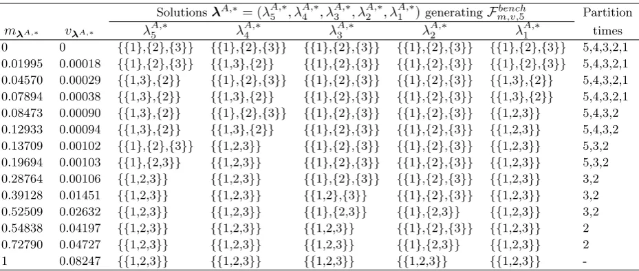 Table 8: Benchmark eﬃcient frontier Fbenchm,v,5 .