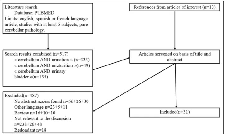 Fig. 1 PRISMA flow diagram of studies on the cerebellum role in micturition