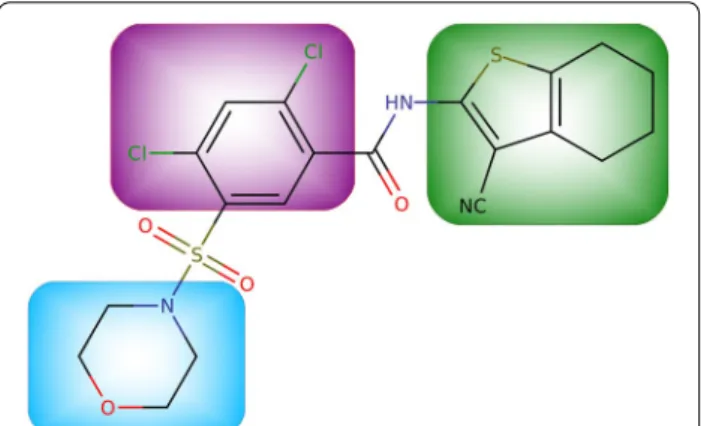 Fig. 1  MurF enzyme inhibitor. Fragments we wish to replace are 