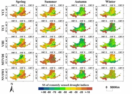 Figure 9. Spatial distribution of Skill Score (SS) in the Yellow River basin (YRB). 
