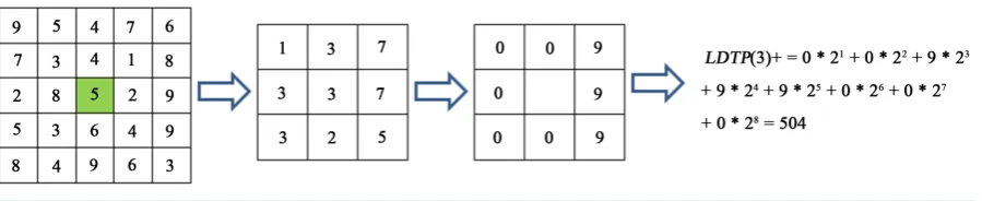 Figure 5. Computation of second order LDTP from a local region of size 5 × 5.                                        