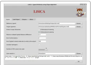 Fig. 1  LiSiCA ‘Inputs’ tab, where all the LiSiCA’s options are displayed. 