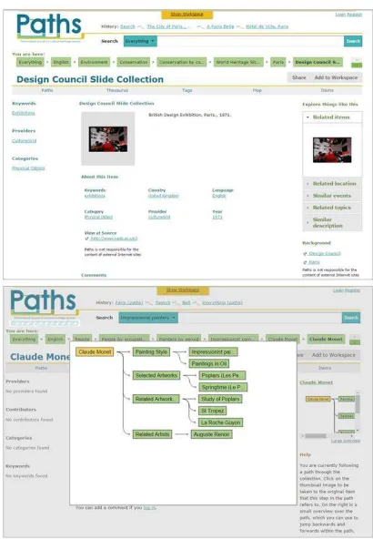 Figure 4: Example screenshots of the PATHS sys-tem:the main landing page (top) and collectionoverview visualization (bottom).