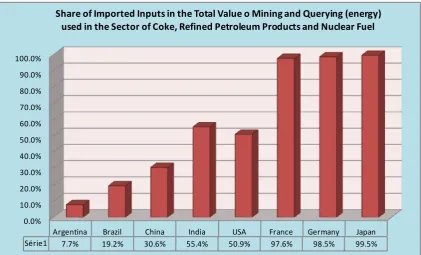 Figure 11 – Share of Imported Inputs in the Total Value of Mining and Querying (energy) used in the Sector of Coke, Refined Petroleum Products and Nuclear Fuel of Selected Developing and Developed Countries 