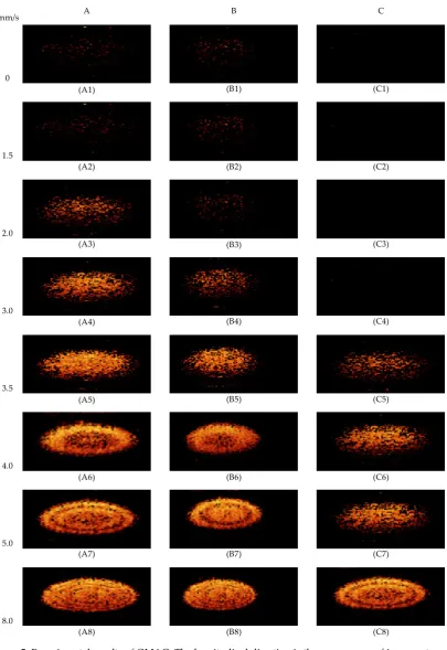 Figure 5. Experimental results of OMAG. The longitudinal direction is the same group of images at different flow rates, with the flow rate being gradually increased; the lateral direction is the experimental image of different groups at the same flow rate