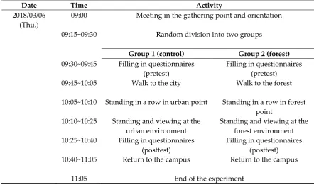 Table 2. Procedure followed during the experiment. 
