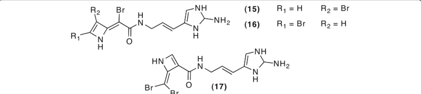 Figure 3 Constitutional assignments excluded by the statistical filter when the structure generator runs with COSY, HMBC, 15 N-HMBC correlation data and atom types for Oroidin.