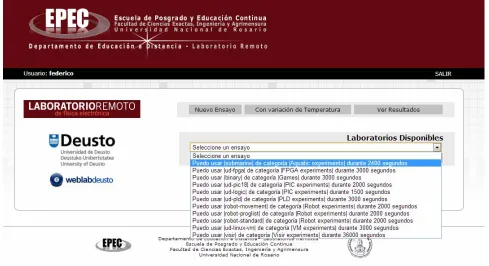 Figure 2.  Remote labs from WebLab-Deusto at UNR. 