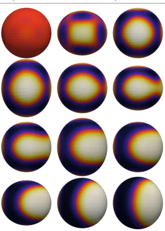 Fig. 6.3: Plot of the solution of the Cahn-Hilliard equation at level two for timet = 0.0, 0.05, 0.1, 0.15, 0.2, 0.25, 0.3, 0.35, 0.4, 0.45, 0.5, 1.0