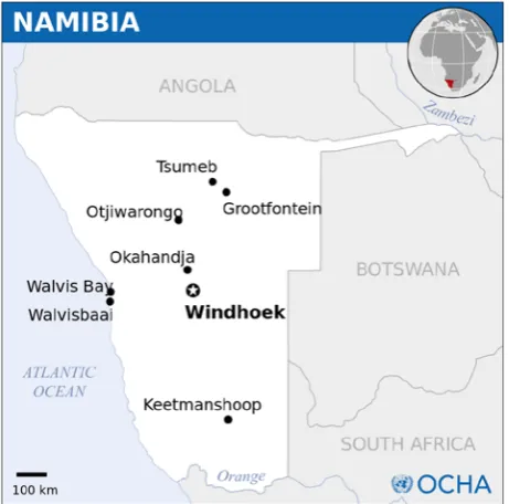 Figure 1: Location of Windhoek, Namibia. 