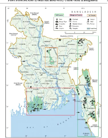 Figure 1. Major forest types of Bangladesh with location specific wildlives. 