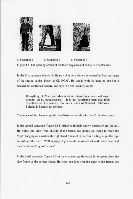 Figure 4.5 The opening screen of the three sequences of Bindy in Chapter One. 
