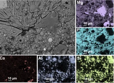 Fig. 6. Backscattered electron micrograph and elemental maps of hardened FA/MKPC paste after 28 days of curing.