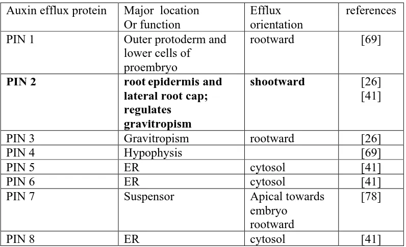 TABLE 2. The PIN family of auxin efflux proteins  Auxin efflux protein 