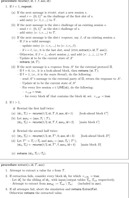Figure 2: Procedures recurse and extract used by the robust simulator S.11