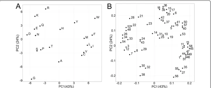 Figure 1B shows the loadings plot of the first 2 PCs that represent the ProtFP descriptor set