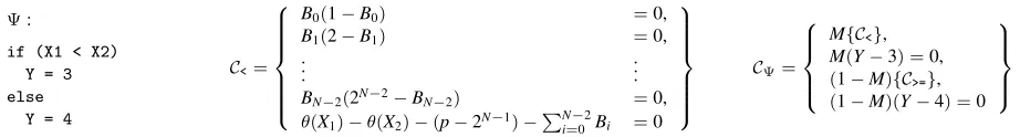 Figure 3—Pseudocode for our case study of ΨC1 and C2 (§4.1), we assumebits of, and corresponding constraints CΨ