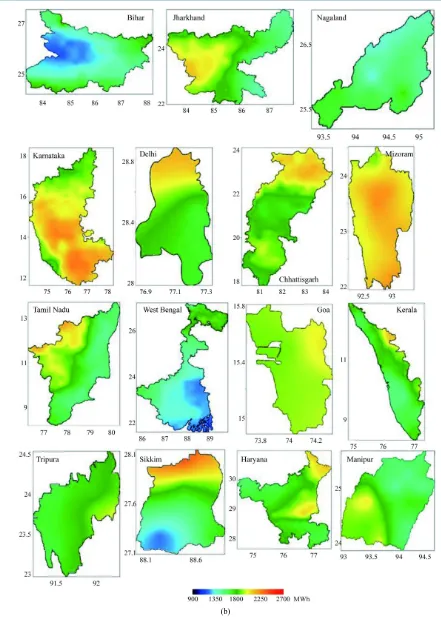 Figure 10. (a). Annual solar thermal energy potential map of all states of india per MW [18]; (b)