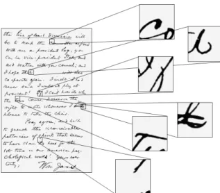 Figure 3.2: Extraction of random patches from a handwritten page