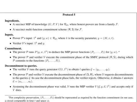 Figure 5: Succinct interactive argument for the relation RU from a one-round succinctMIP of knowledge and a SMFC protocol.